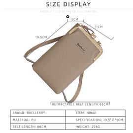 YUEcthynous Damen Leder Umhängetasche Geldbörse,RFID Schutz Geldbeutel Handy Umhängetasche Multifunktionale Handytasche mit Vielen Fächern und Kartenfächer,Verstellbar Abnehmbar Schultergurt(Kaki)