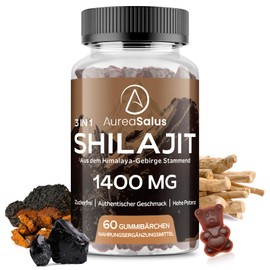 Shilajit Gummies hochdosiert 1400 mg, mit Ashwagandha & Chaga, reich an Fulvinsäure und Mineralstoffen, vegan, zuckerfrei, ohne Zusatzstoffe, für Männer und Frauen, 60 Gummies