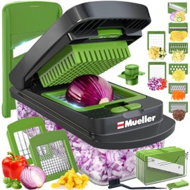 Mueller Pro-Series 10-in-1, 8 Blade Vegetable Chopper, Onion Mincer, Cutter, Dicer, Egg Slicer with Container, French Fry Cutter Potato Slicer, Home Essentials, Salad Chopper,Gray/Green
