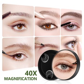 MIYADIVA 40X Magnifying Mirror, Magnifying Mirror Suction Cup, Travel Makeup Mirror with Precise Tweezers, Compact Mirror for The Removal of Female Facial Hair, 3.5 Inches (Black)