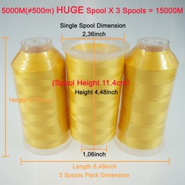 New brothreads -32 Options- Various Assorted Color Packs of Polyester Embroidery Machine Thread Huge Spool 5000M for All Embroidery Machines - 3xYellow