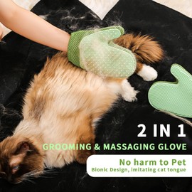 Mollypaws 2 in 1 Pet Fur Glove & Cat Hair Remover Glove, Dog Grooming Glove Brush for Shedding, Massage, Efficient Pet Hair Remover Mitt for Couch, Carpet [Green/Single]
