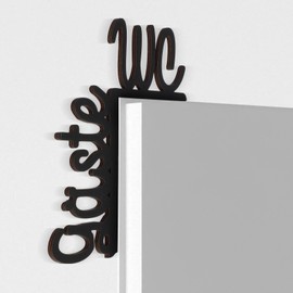 HJZHII Guest toilet door frame sign, wooden toilet sign, black, no gluing or drilling required, can be used as signs, door signs, toilet signs, stickers