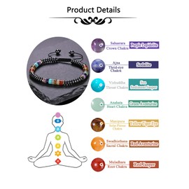 Zysta 7 Chakra Bracelet with Real Hematite - Handmade Healing Stones Adjustable Beads Bracelet Made of Natural Gemstones for Men and Women, One size, Stainless Steel, No Gemstone