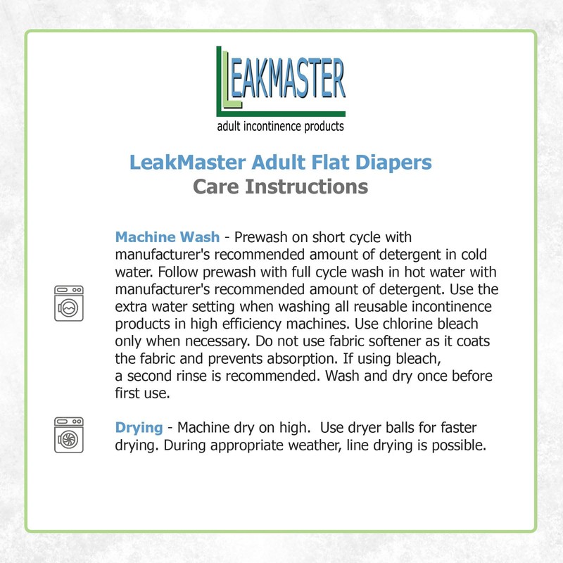 LeakMaster Adult Cloth Diapers Muslin Weave 100% Cotton Flat Cloth