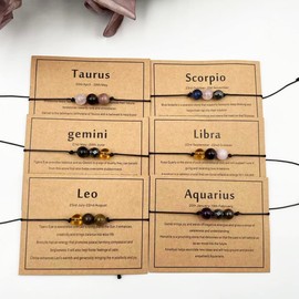 CSIYANJRY99 Zodiac Libra Bracelets for Women Men,Libra Zodiac Sign 8mm Natural Obsidian Stone Bead Adjustable String Horoscope Bracelets 12 Constellation Libra Jewelry