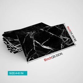 ViibXfans Self-Ahesive Wall Tiles,Peel and Stick Tiles, 16pcs PVC Self-Ahesive Stick on Tiles, Backsplash Tiles for Kitchen,Bathroom,Black Imitation Marble Tiles,4x8 in(SJM02)