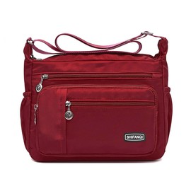 SHIFANQI Crossbody Bags for Women,Multiple Pockets Casual Ladies Shoulder Handbags,Waterproof Nylon Travel Purses, Lightweight Messenger Bag with Adjustable Strap (Small - Red)