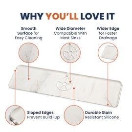 Kitchen Sink Splash Guard 20 inch | Silicone Faucet Mat Splash Guard for Sink | Sink Splash Guard behind Faucet and Drip Catcher Tray | Kitchen Sink Faucet Mat (White Marble)