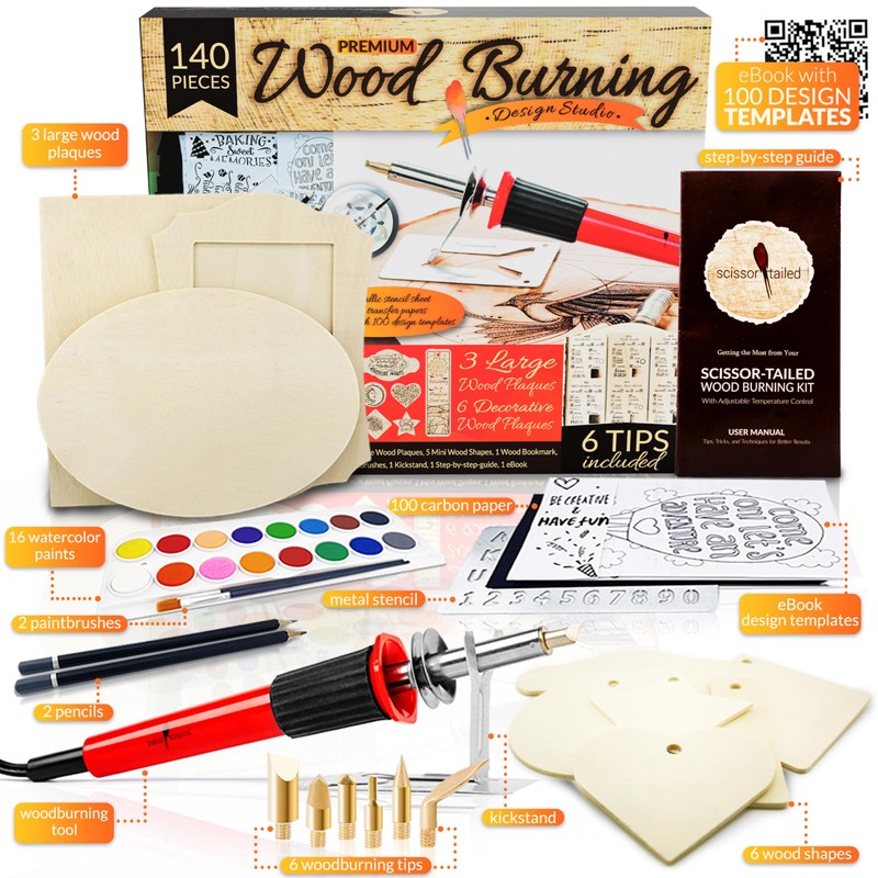 Scissor-Tailed Beginners Wood Burning Kit 140 Pieces. Best Gift Idea