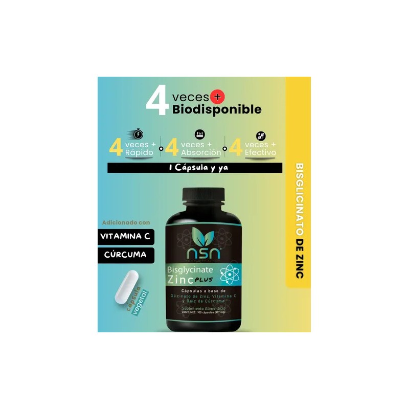 Bisglicinato Zinc Quelado Veces Mayor Absorción Cúrcuma Vitamina 100 Cápsulas