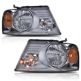 LQI Headlight Assembly Compatible with Ford F150 2004 2005 2006 2007 2008/ Fit Lincoln Mark LT 2006-2008 Driver & Passenger Side Headlamp Halogen Smoke lens Chrome Houing Amber Reflector