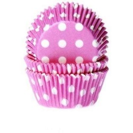 50 Cupcake Muffin Cases - Polka Dots White/Pink - House of Marie