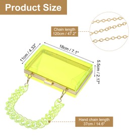 sourcing map Women Clear Purse, Acrylic Clear Clutch Bag Square Acrylic Purses Transparent Crossbody Handbag with Removable Chain for Travel Office, Green/Gold