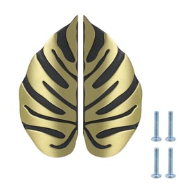 T Tulead 1 Pairs Leaf Knobs and Pulls Zinc Alloy Antique Pull Handles 2.52-Inch, Decorative Cabinet Drawer Handle Knobs, with Screws