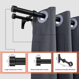 Lwiiom Double Curtain Rods with Aluminum End Cap and Full Surround Brackets,1"Front and 5/8" Back Rod,Adjustable between 140 to 164 Inches (11.5-13.5 Feet), Matte Black Double Window Drapery Rod