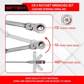 SETTECH 21PCS Flexible Ratcheting Wrench Set,12PCS Metric Wrench Sets CR-V flex head ratchet,9PCS Allen Wrenches,Combination Spanner Wrench tool set