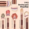 Set 7 Brochas Maquillaje Profesional Alto Nivel Color
