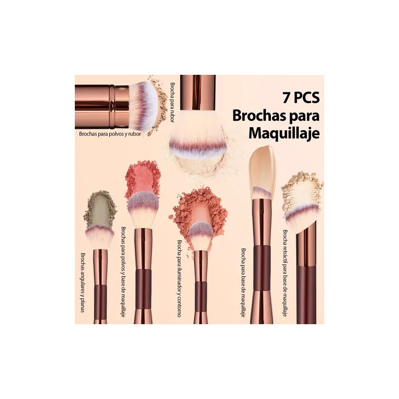 Set 7 Brochas Maquillaje Profesional Alto Nivel Color