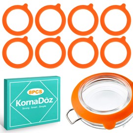 KornaDoz 8 Pack Silicone Jar Seals, Replacement Rubber Gasket Rings for Standard Mouth Mason Jars, Airtight & Reusable Canning Seals for Food Storage, Orange