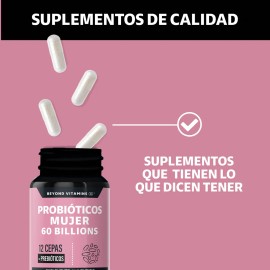 Probióticos Mujer 60 Billion + Prebióticos + Inulina De Agave| 12 Cepas Con Tecnología De Microencapsulación Para Resistir Ácidos Estomacales | Suplemento Alimenticio Beyond Vitamins - 60 Cápsulas