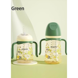 Oberni Baby Sippy Cups for 6+ Months, Weighted Straw Cup for Toddler 12-18 Months, PPSU Non-Spill Spout Water Bottle with Anti-Slip Handle, Trainer Cup 10oz/300ml, Green/1 Pack