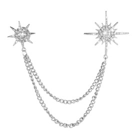 Rhinestone Star Brooch Pins Sparkling Star Burst Chain Brooch Pin Crystal Rhinestone Snowflake Silver Stars Lapel Chain Tassel Lapel Pin for Women Men, Dress, Suit, Coats, Shawls, Wedding Parties
