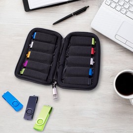 Flash Drive Case USB Holder Organizer Individual 10 Slots with Sticks, Portable Electronic Accessories Storage Bag for USB Flash Drives Jump Drive Memory Stick, Small Solft Cloth Bag (Case Only) Balck