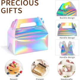 PQCLXUYA 12PCS Party Treat Boxes,Party Favor Treat Boxes With Handles,Paper Candy Gift Boxes for Birthday Party, Wedding, Baby Shower Valentine's Day Mother's Day16.5x9x8 cm（Silver）