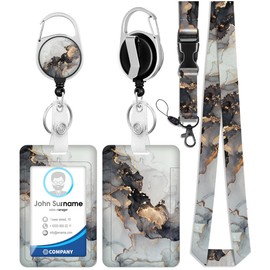 Toykee ID Badge Holder with Lanyard and Retractable Badge Reel Clip, Marble Card Name Tag Lanyard Vertical ID Protector Bage Clips for Men Women Nurse Nursing Doctor Teacher Student Grey