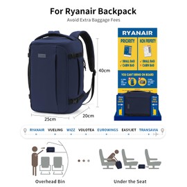 ECOHUB Ryanair Hand Luggage Backpack 40 x 20 x 25, 3D 14 Inch Laptop Backpack, 20L PET Recycled Travel Backpack, Hand Luggage Airplane, Under Seat Travel Backpack, Backpack for Men and Women, navy