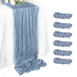 Arucxlzq 6 Pack Dusty Blue Gauze Cheesecloth Table Runners 10ft (35x120 Inch) - Boho Wedding Decor for Bridal Showers, Baby Showers & Birthday Parties
