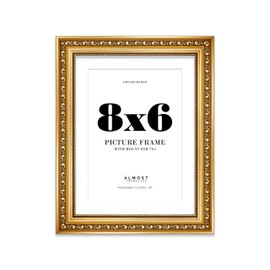 8x6 Gold Ornate Photo Frame With White Mat For 7x5 Picture, Ready to Hang or Stand, 1 Pack