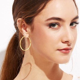 925 Sterling Silver Large Hoop Earrings, Gold Silver Large Hoop Earrings for Women, 14 Carat Genuine Gold-Plated Large Thin Hoop Earrings, Hypoallergenic Circle Endless Hoop Earrings, 20/30/40/50/60/70 mm for Girls, Silver, No gemstone