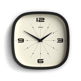 JONES CLOCKS® Pulsar Wall Clock | Retro Rounded Square Clock | 10 inch | Black | Cool Designer Look for Kitchen, Living Room or Office