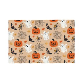 Manteles individuales de 4 piezas de Halloween de doble capa de lino sintético antideslizantes, resistentes al calor, para el hogar, restaurante, hotel, 18 x 12 pulgadas