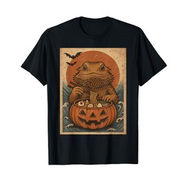 Funny Spooky Bearded Dragon Pumpkin Japanese Ramen Noodles T-Shirt