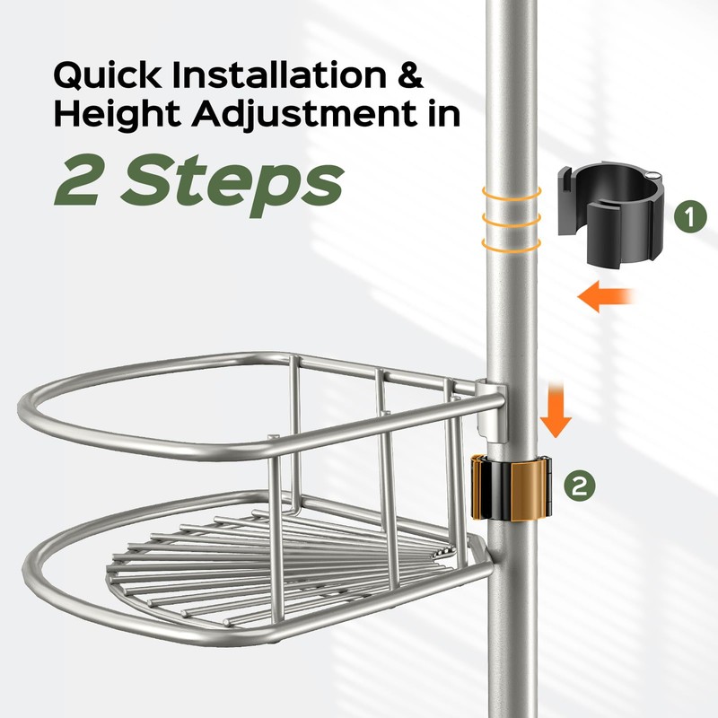 HAMITOR Shower Caddy Tension Pole: 4-Tier Rustproof Bathroom Corner Shelf