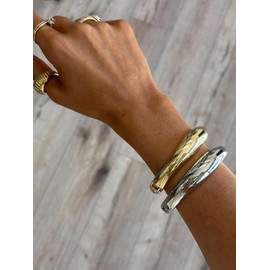 Elegance 11 designs Chunky Silver Cuff Bangle Bracelets For Women Set Trendy Gold Bracelet Minimalist Hinged Arm Cuff Jewelry Gift 2pcs