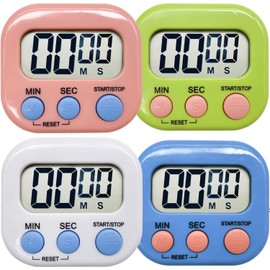 4-Pack Digital Timer – Multi-Function Kitchen Timer with Loud Alarm, Magnetic Back & Stand, for Kitchen, Shower, Study, Work, Exercise, Outdoor – Pink, Blue, Green, White