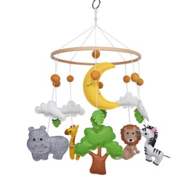EXQULEG Animal Mobile Baby Wooden Mobile Baby Wind Chimes with Felt Balls Children's Room Hanging Bed Bell Mobile for Baby Bed Boys and Girls (A)