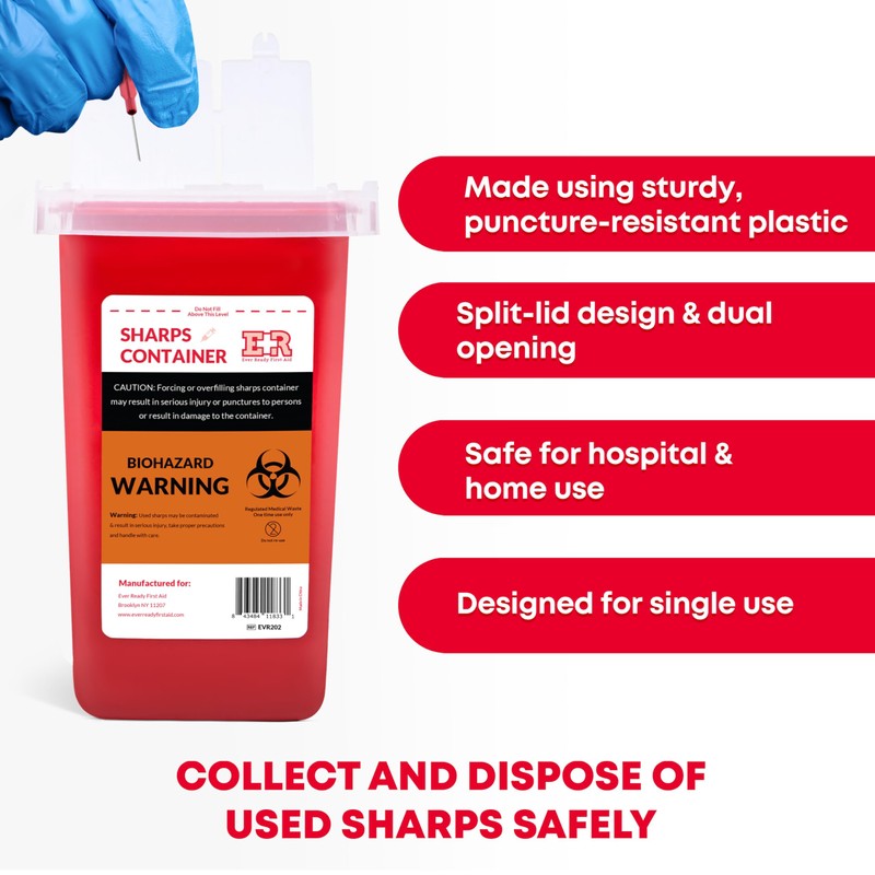 Ever Ready First Aid Sharps Container with Split Lid Design