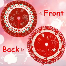 Sozize Christmas Tree Skirt Valentine's Day Tree Skirts Red Double-Sided Print Mat with Snowflake Reindeer Love Heart Pattern for Holiday Party Decoration (Christmas/Valentine's Day, 36")