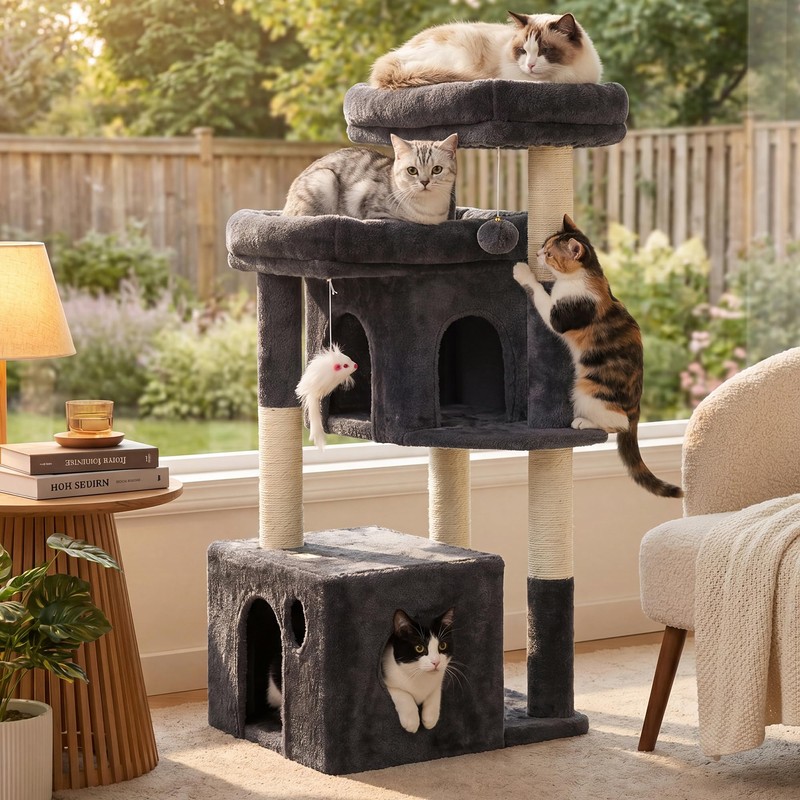 Heybly 34.6" Cat Tree Anti-Tipping Floor Cat Condo for Kittens,