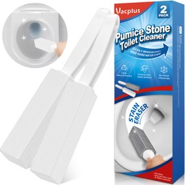 Vacplus Toilet Brush - Toilet Bowl Cleaners with Extra Long Handle, 100% Pumice Stone for Toilet Cleaning, Remove Limescale, Rust, Cleaning Supplies for Toilet, Pool, Bathroom, Sink, 2 Pack, White