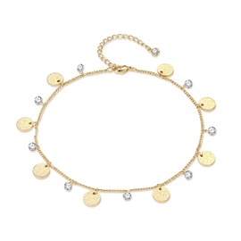 Dainty Ankle Bracelet, 14K Gold Plated Tiny Bead Anklet Dainty White Cubic Zirconia Moon Tassel Foot Chain Lucky Multi Colored Beach Foot Jewelry Boho Anklets for Women (Moon)