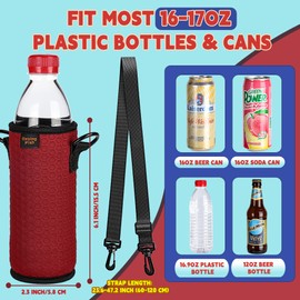 Desing Wish Portable 16.9 oz Plastic Bottles Insulators Sleeves 16 17 18 oz Beverage Bottle/Can Sleeves Holder with Shoulder Strap Plastic Bottle Sleeves Coolers 2 PCS (Black/Red)