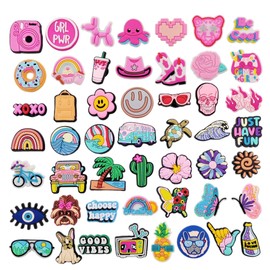 JXMADUK 50 Pack Flower Shoe Decorations Charms for Clog Accessories Pins for Girls Women Cute Preppy Pink Butterfly Cowgirl VSCO Shoe Charms Party Favors