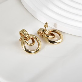 Chunky Earrings Gold Hanging Women's Drop Earrings Knot Gold Earrings, Stainless Steel, No Gemstone