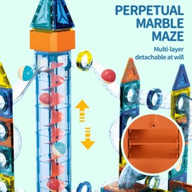 Motorized Marble Run Set, 107-Piece Magnetic Tile Building Toy with Ferris Wheel & Elevator, Marble Runs for Kids 4-8, Marble Maze Game Building Toy, Perfect STEM Educational Gift for Kids Ages 4-12